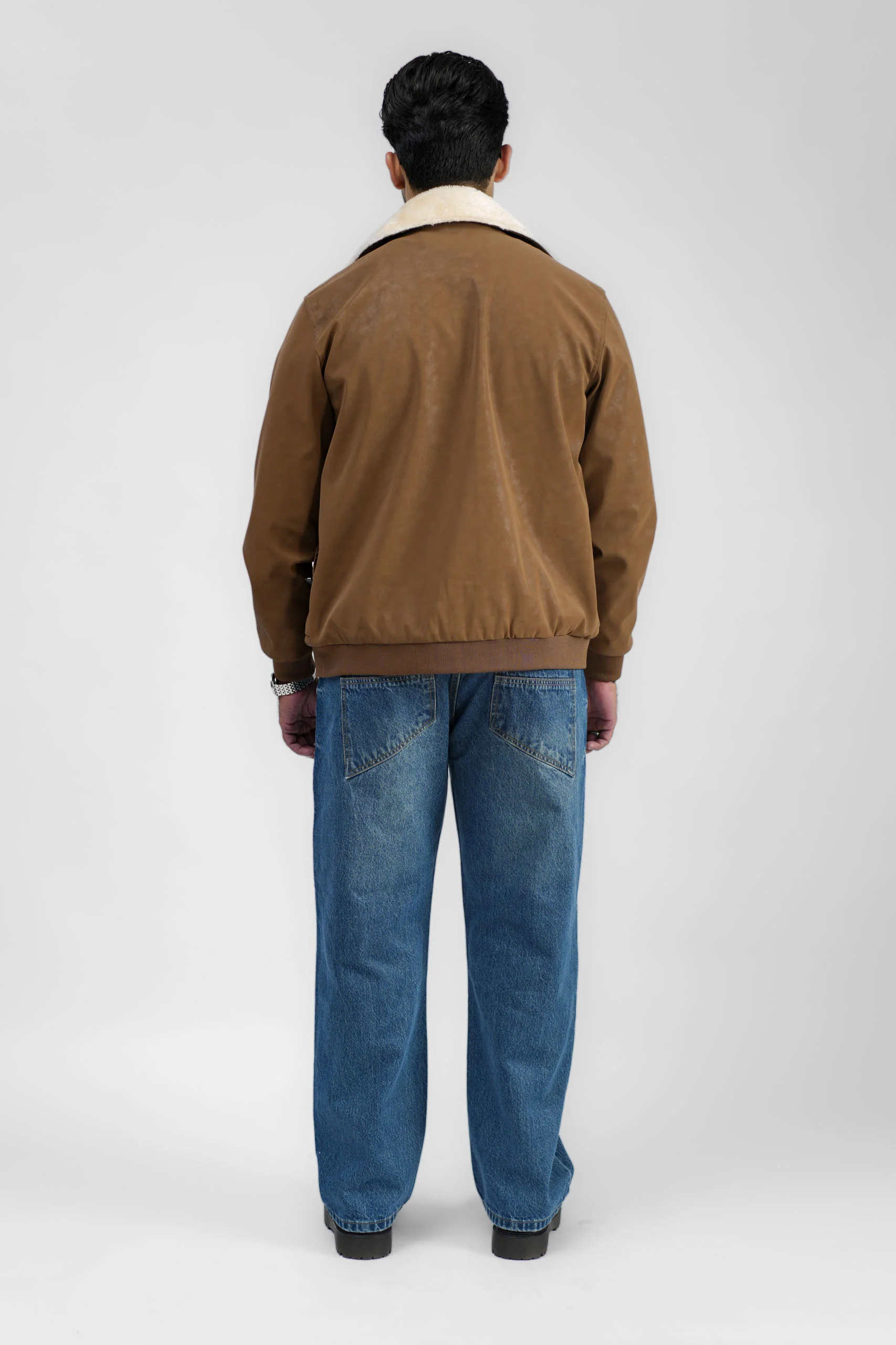 Leather Aviator Jacket - Brown - Image 13