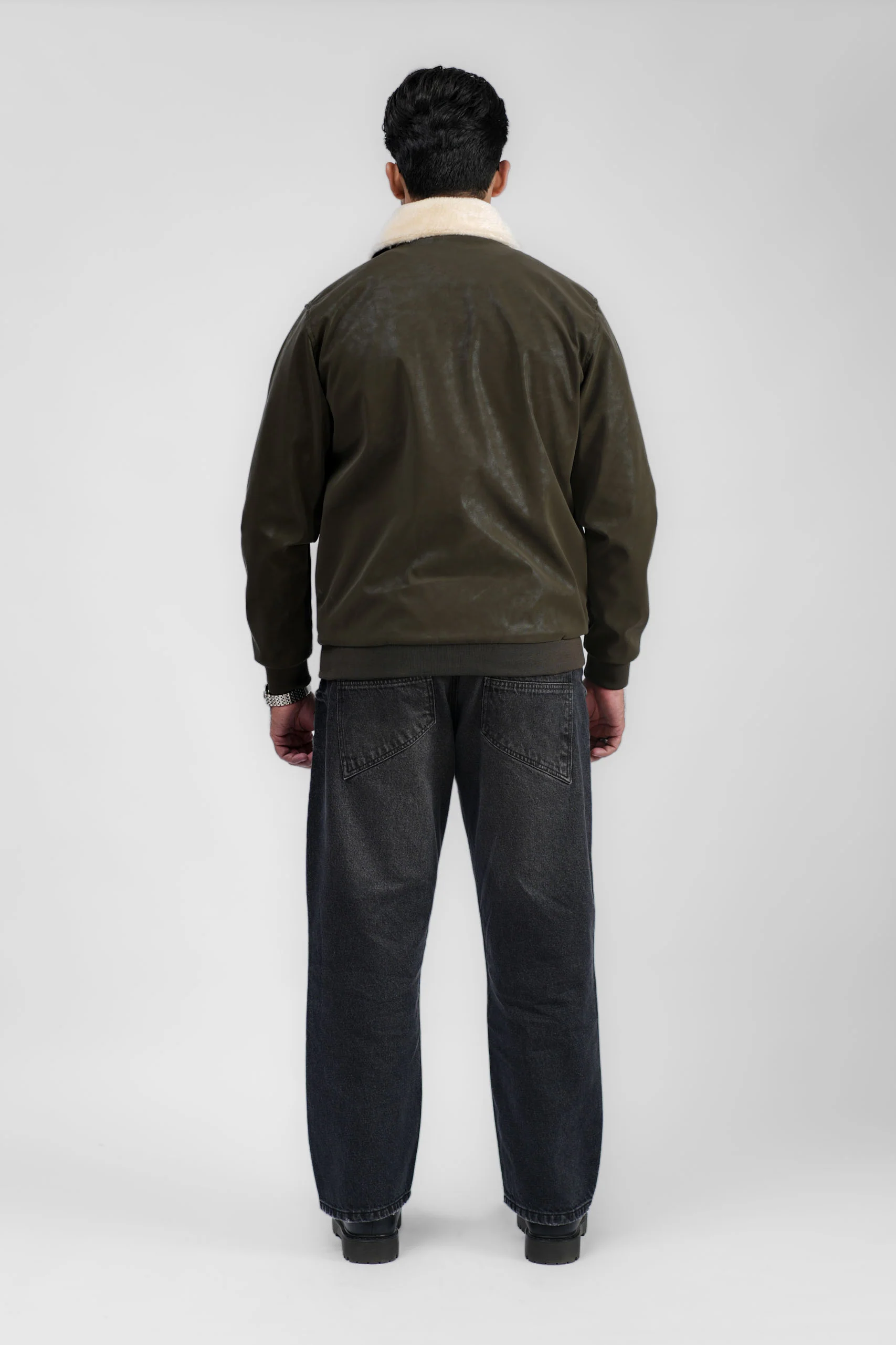 Leather Aviator Jacket - Green - Image 10