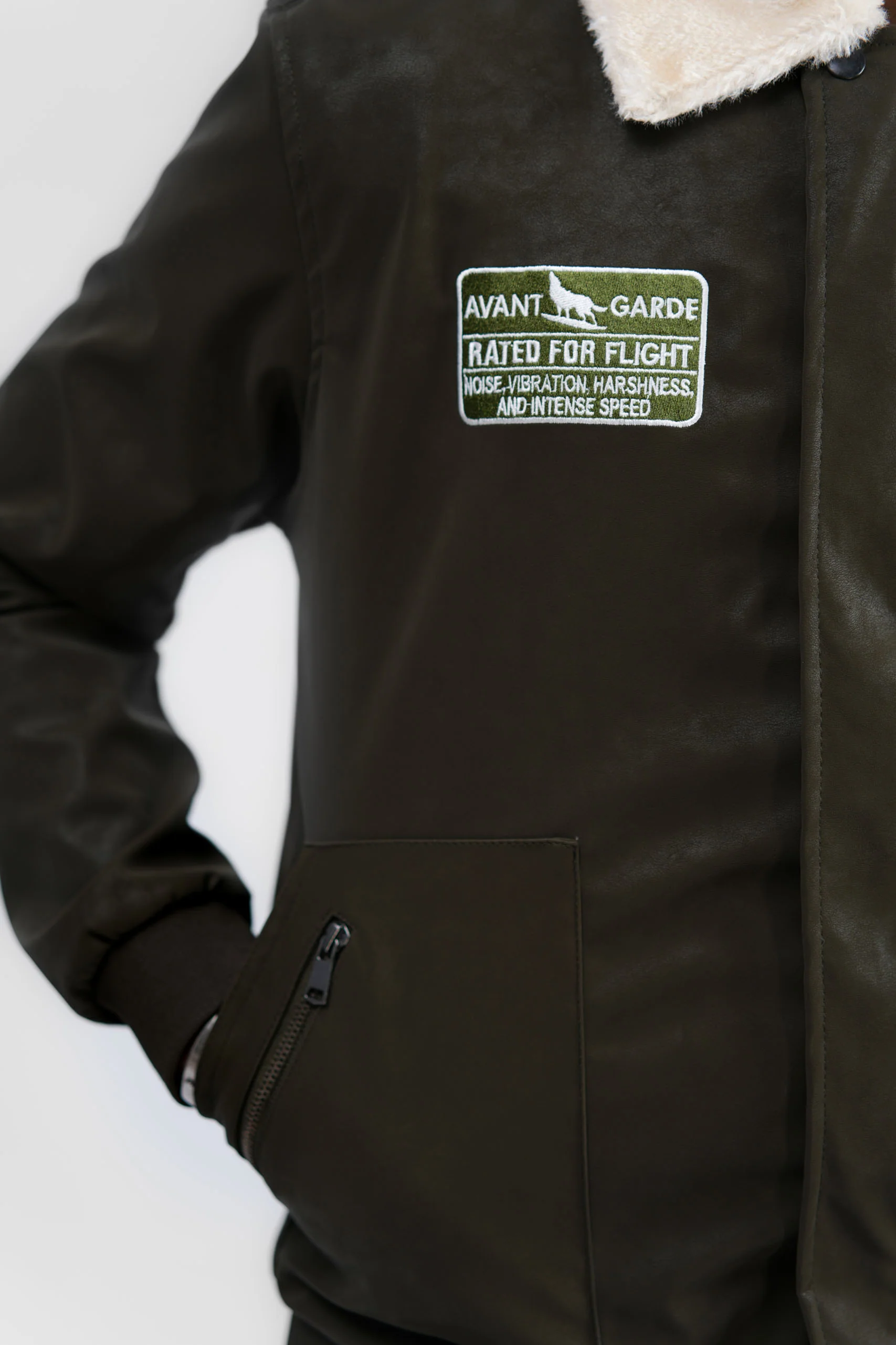 Leather Aviator Jacket - Green - Image 23