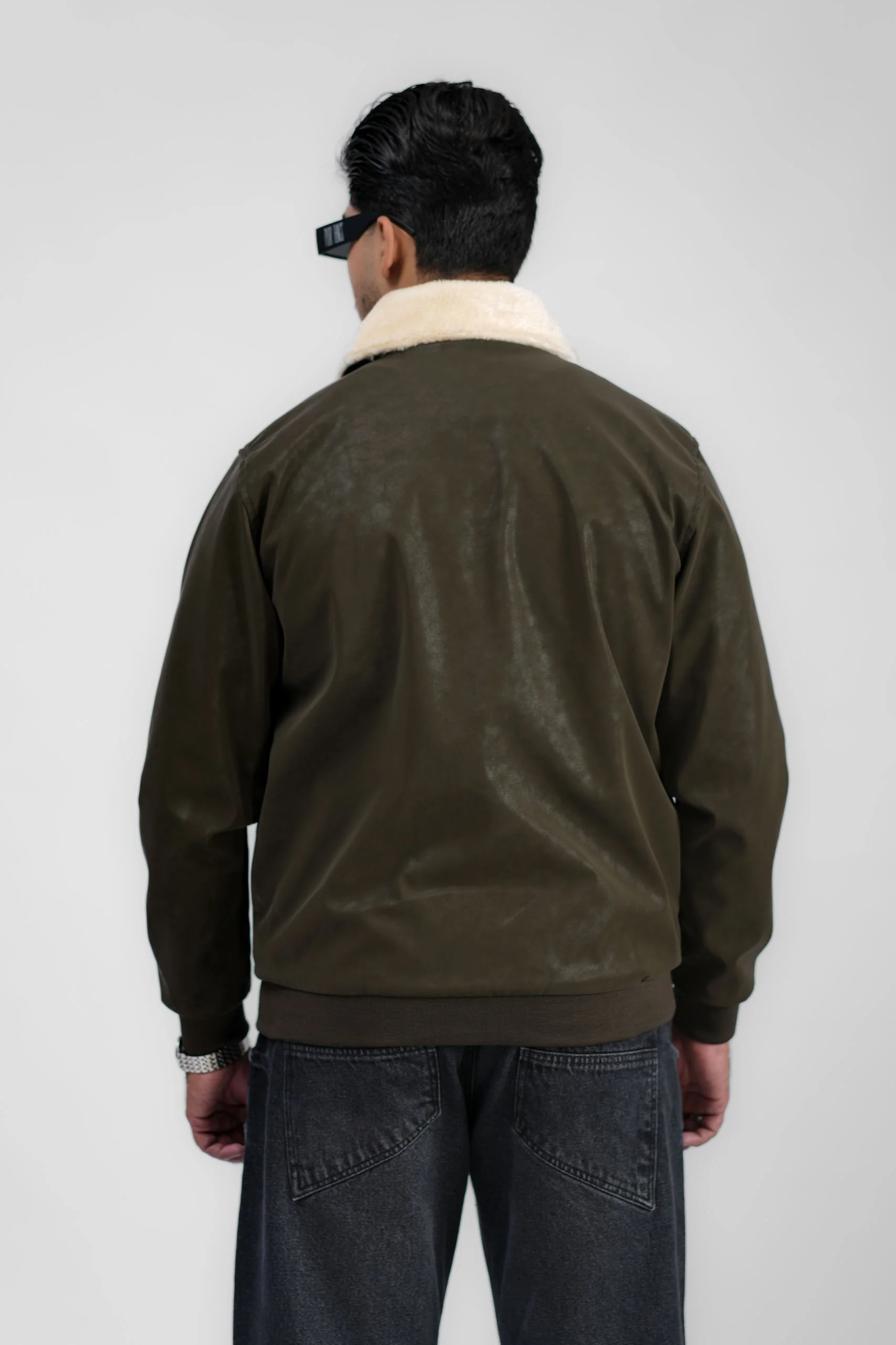 Leather Aviator Jacket - Green - Image 3