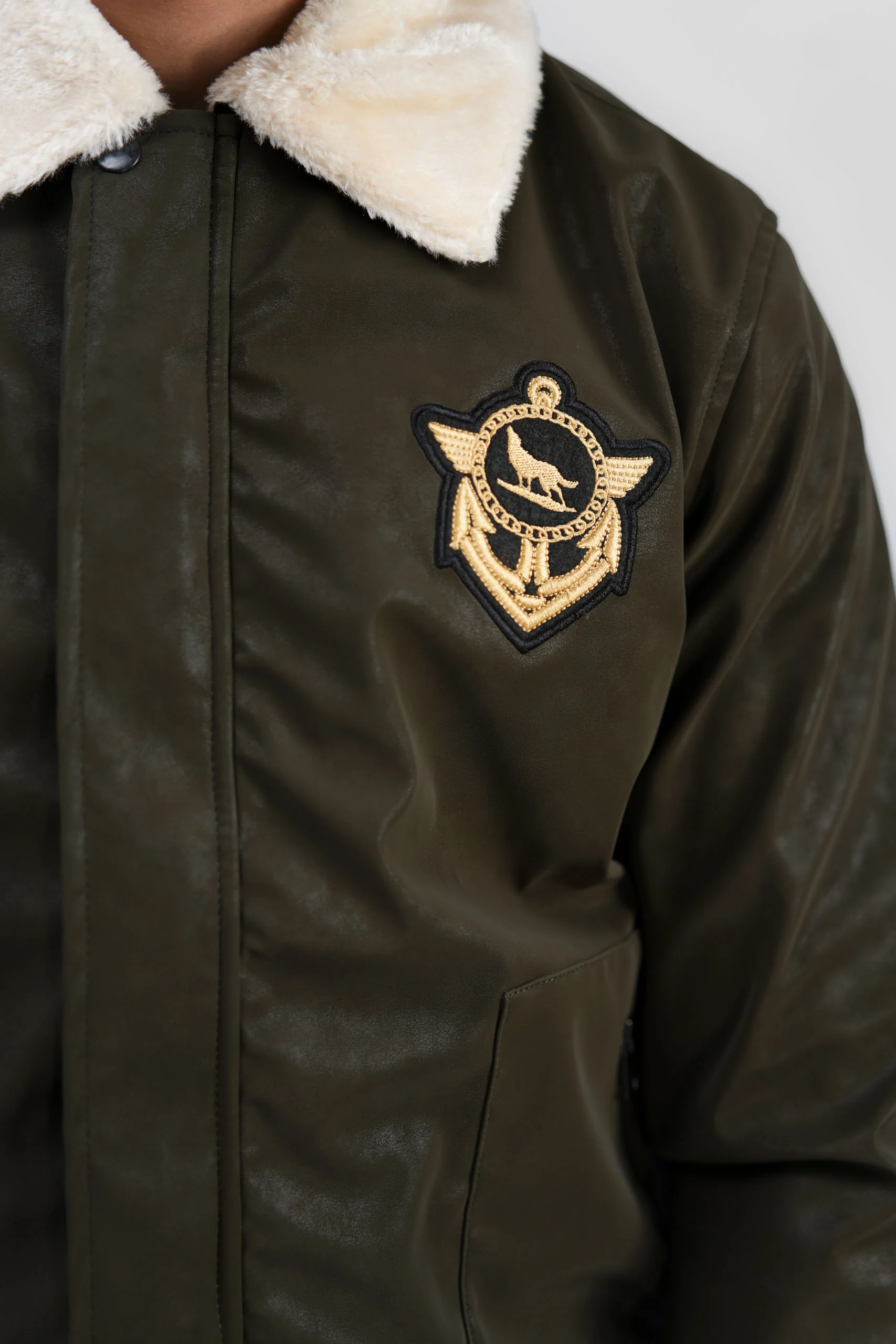 Leather Aviator Jacket - Green - Image 6