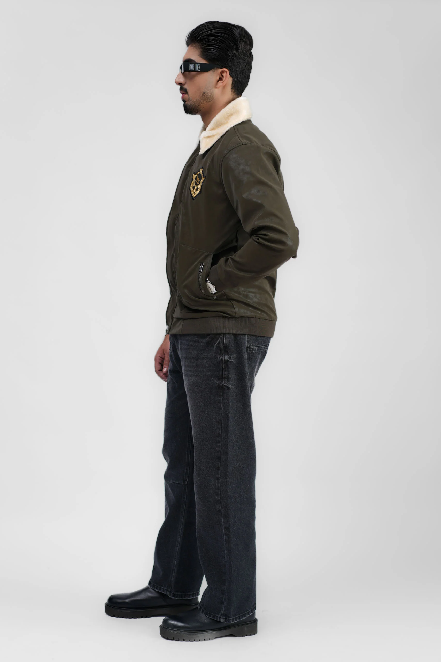 Leather Aviator Jacket - Green - Image 8