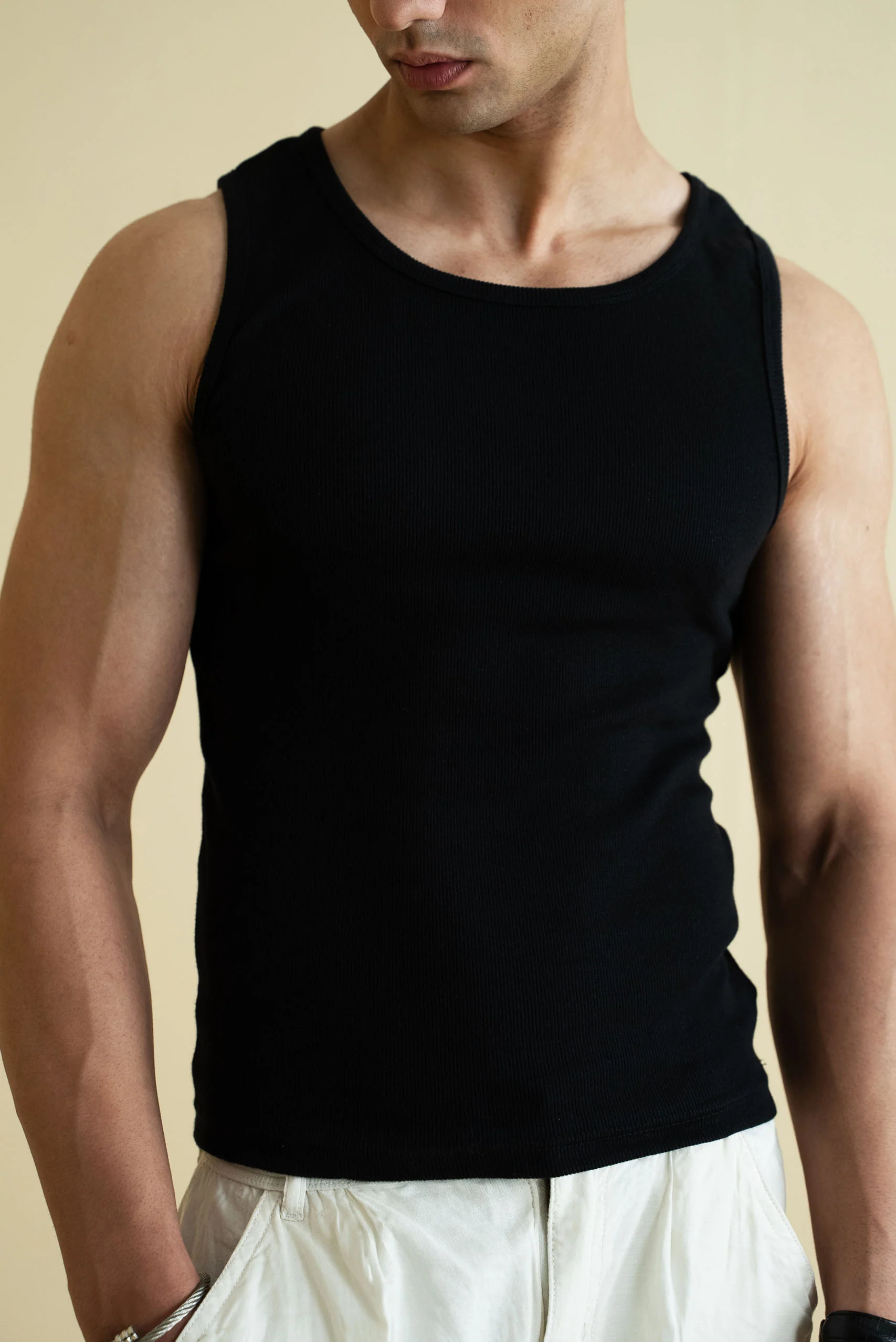 Men's Ribbed Vest - Black - Image 3