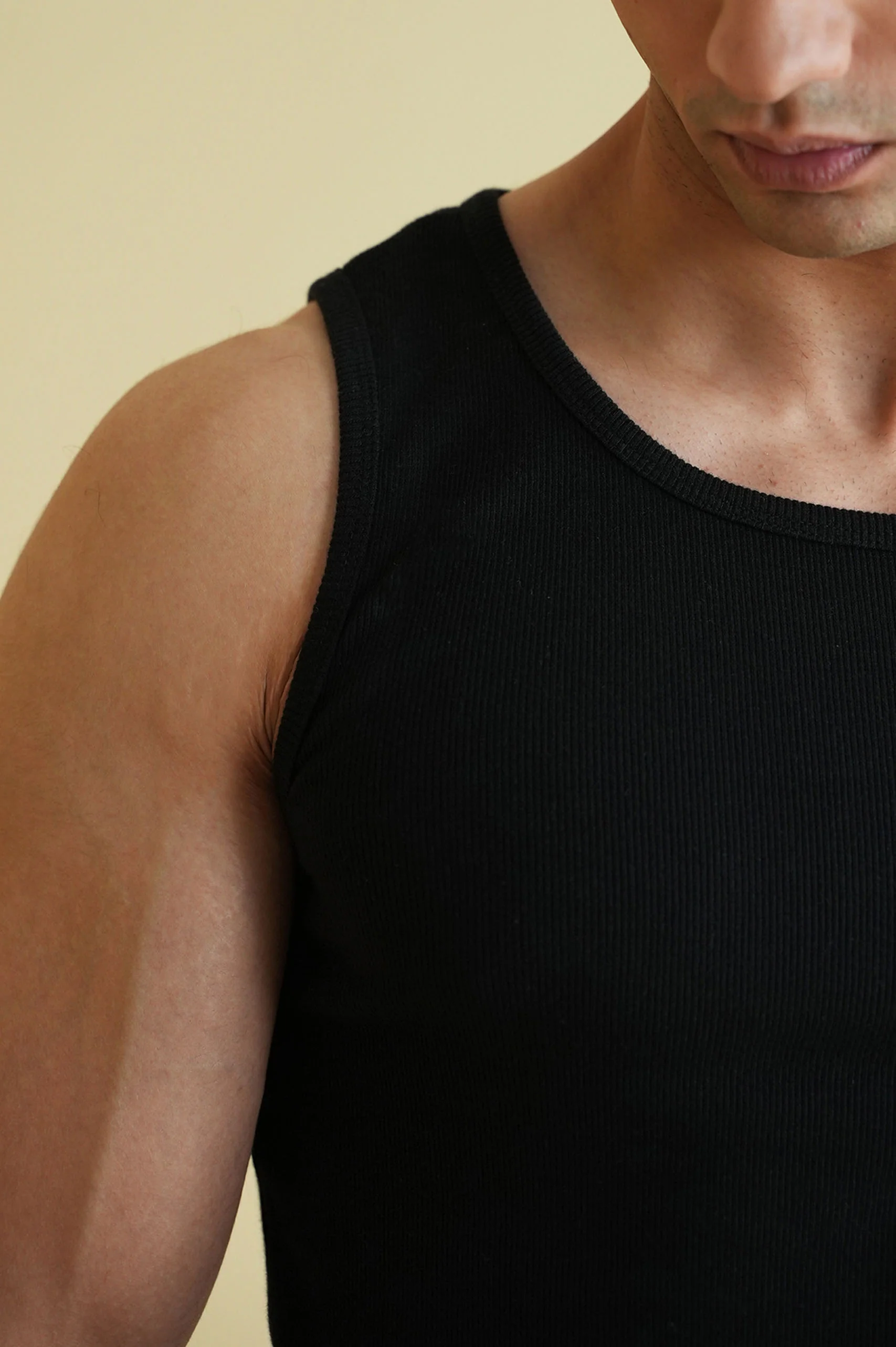 Men's Ribbed Vest - Black - Image 4