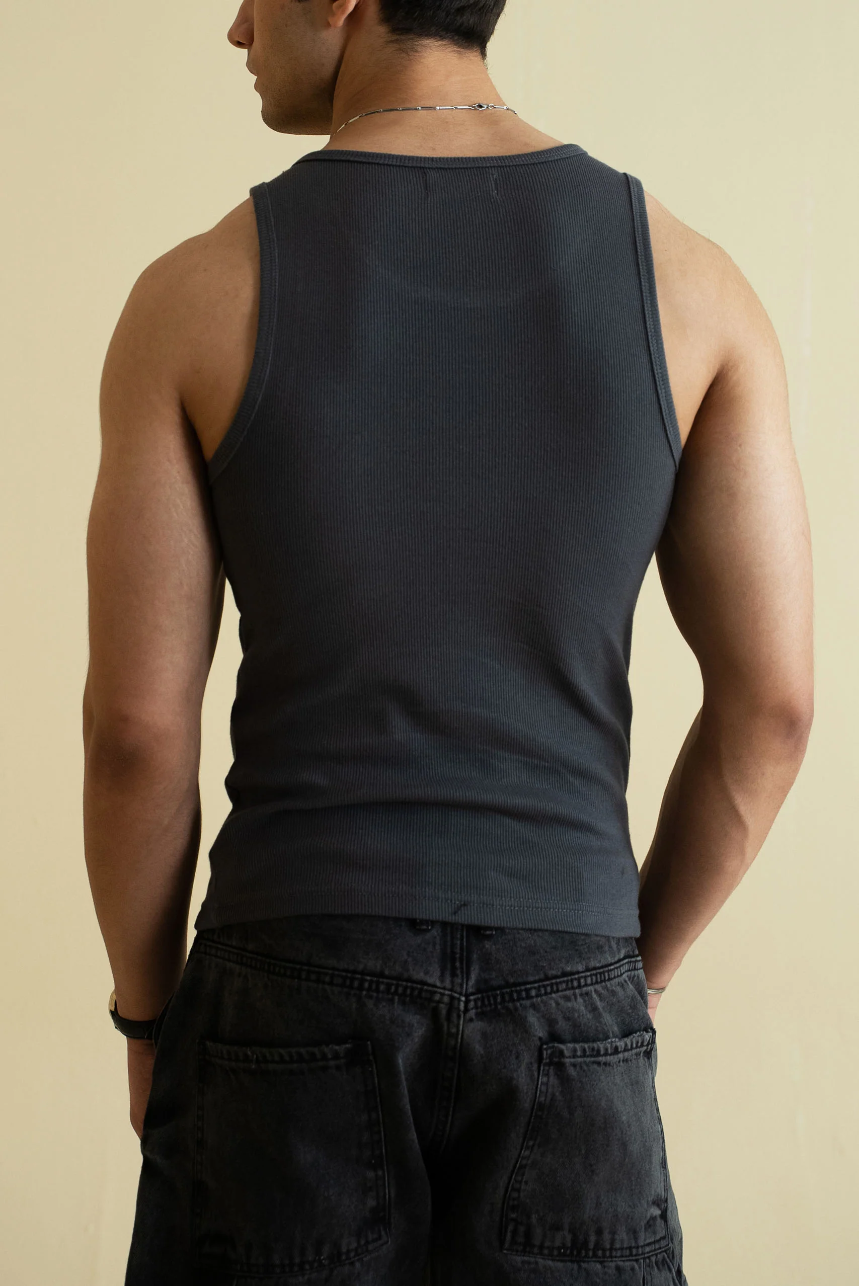 Men's Ribbed Vest - Grey - Image 3