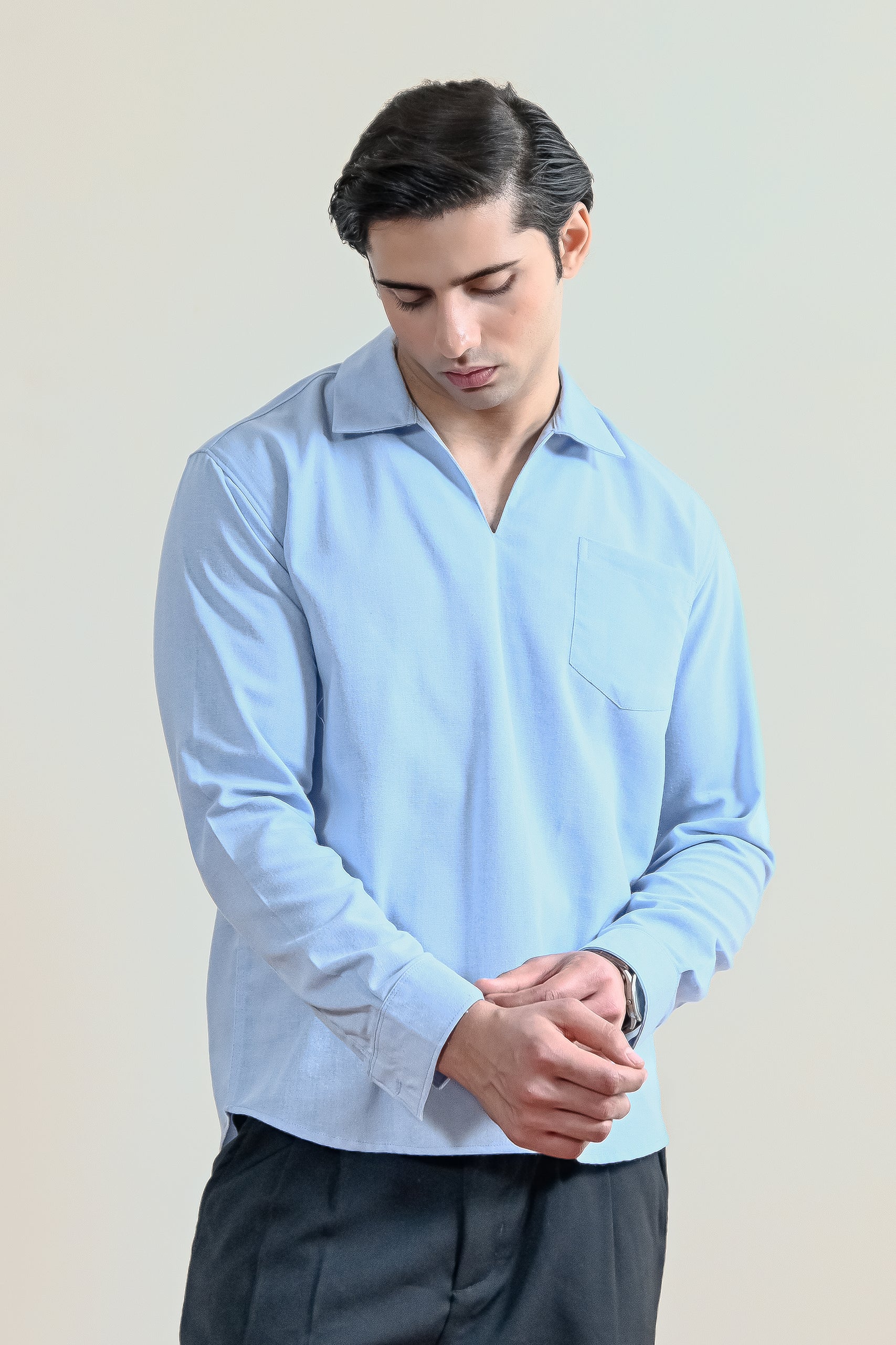 V-Neck Linen Shirt (MCS-12) - Image 3