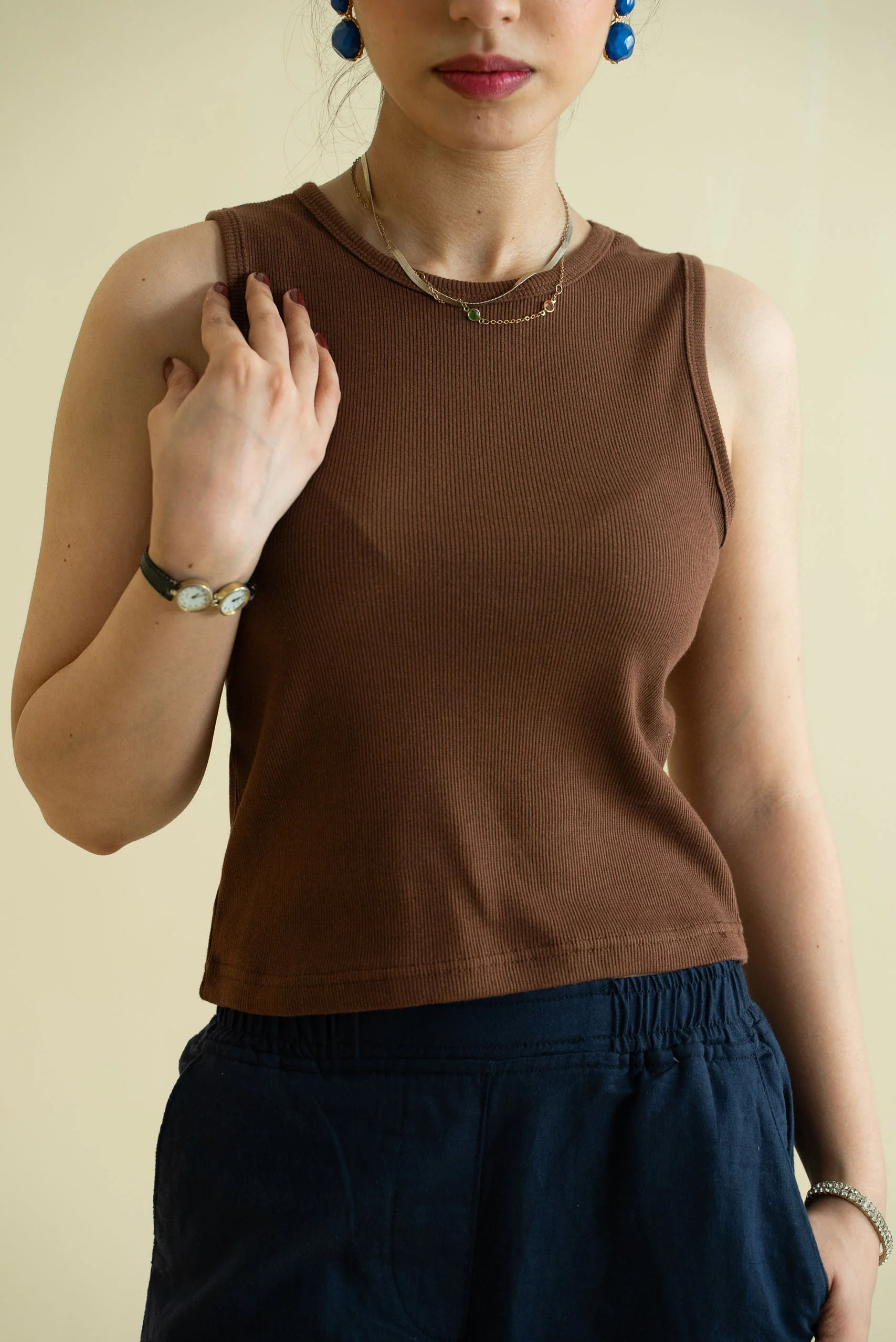 Women's Ribbed Vest - Brown - Image 3