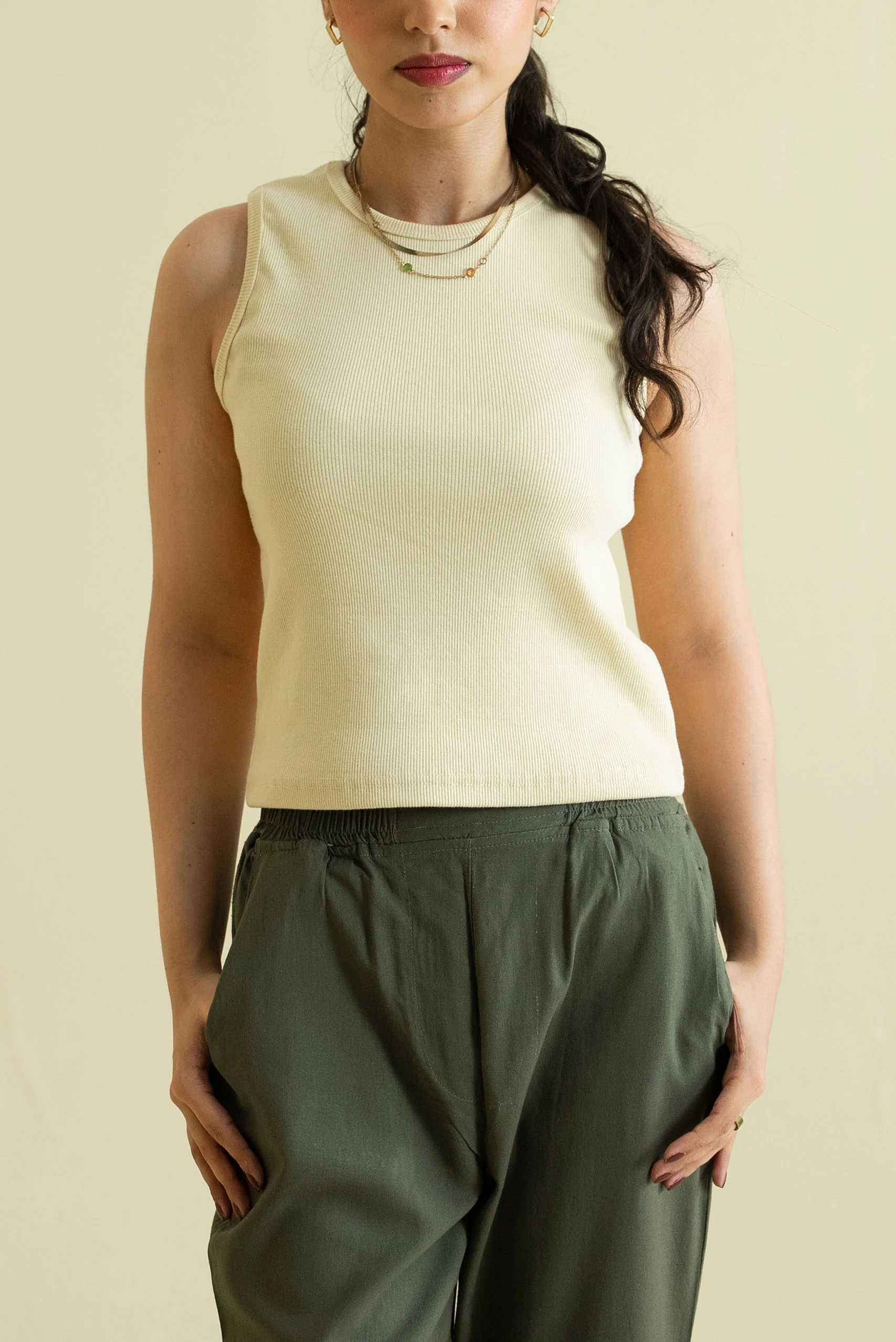 Women's Ribbed Vest - Crème - Image 5