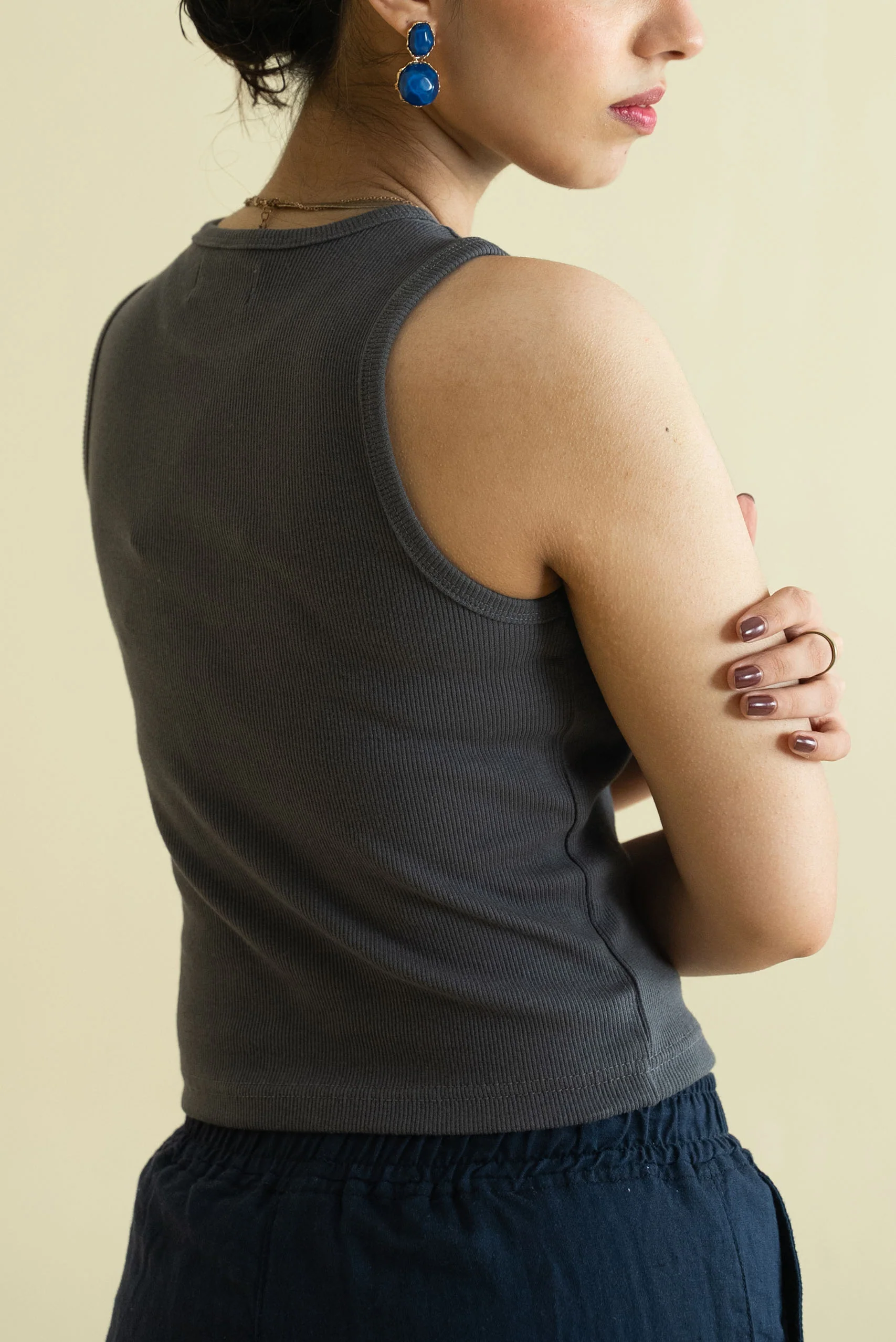 Women's Ribbed Vest - Grey - Image 3